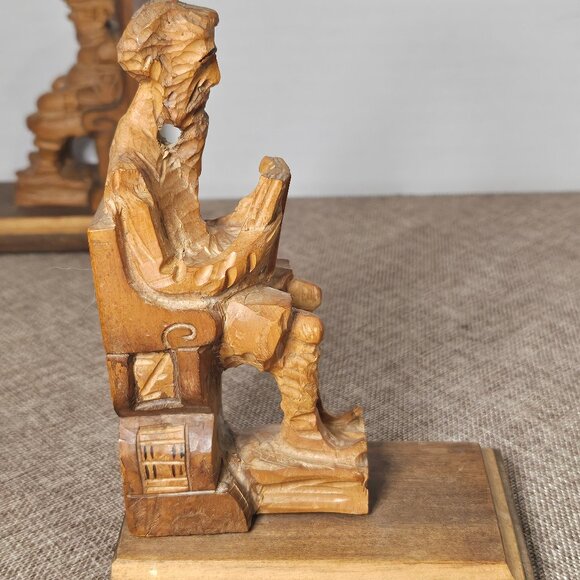 Carved Wood Sculptures of Don Quixote and Sancho Paza Bookends From Literary Cla - Picture 7 of 13